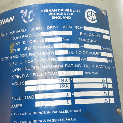Heenan Drives ACM 9032 B-42 4HP Variable Speed Drive Motor 40VDC 3350RPM W/Brake