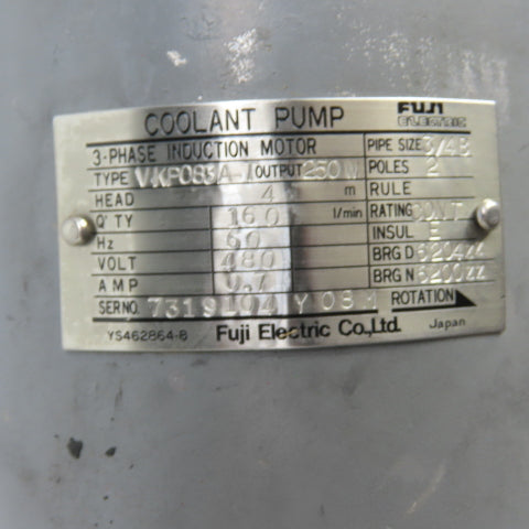 Fuji Electric VKP085A Coolant Pump 3Ph480V 3/4B 160l/min (Parts/Repair)