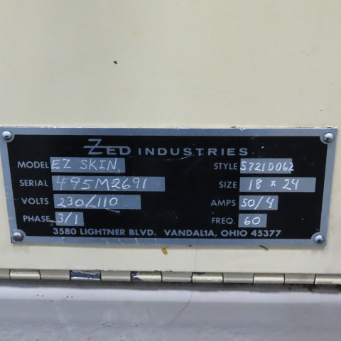 Zed Industries EZ Skin 18" x 24" Skin Packer Plastic Packaging Machine 208V 3Ph