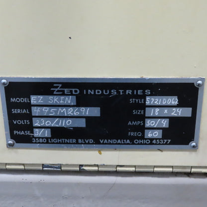Zed Industries EZ Skin 18" x 24" Skin Packer Plastic Packaging Machine 208V 3Ph