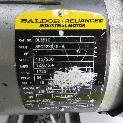 Baldor-Reliance BL3510 1HP Electric Motor 115/230V 1Ph 1725RPM 56 Frame W/ Brake