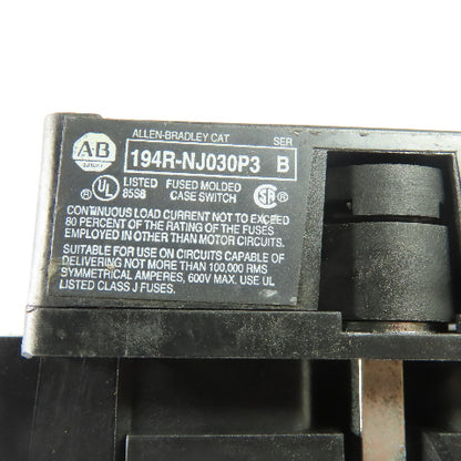 Allen-Bradley 194R-NJ030P3 30A 3-Pole Fusible Safety Disconnect Switch 600V SerB