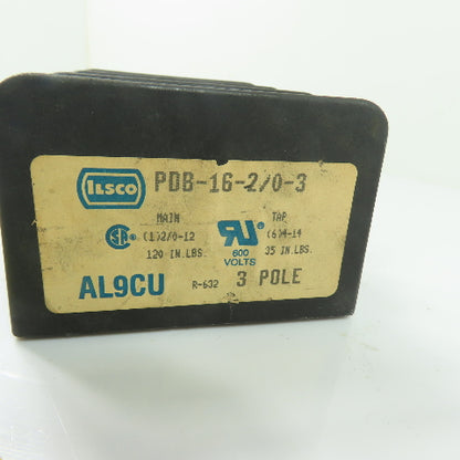 Ilsco PDB-16-2/0-3 3-Pole Power Distribution Block 600V AL9CU