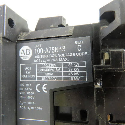 Allen-Bradley 100-A75N*3 Motor Starter 75A 3Ph 120VAC Coil W/ 193-CPC75 60-75A