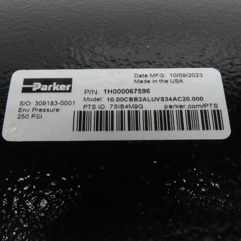 Parker CBB2ALUVS34AC 10" Bore 20" Stroke Tie Rod Pneumatic Cylinder 250 PSI