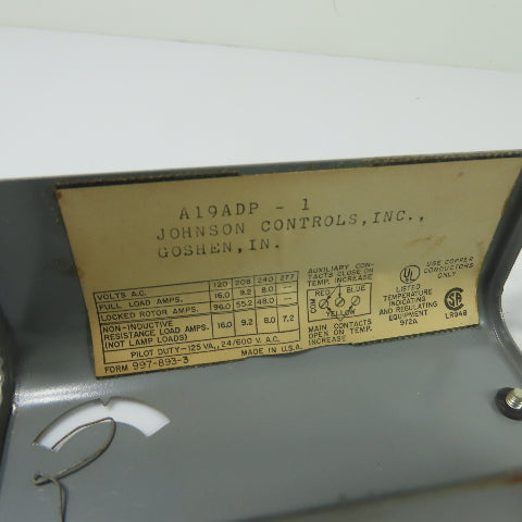 Johnson Controls Penn A19ADP-1 Temperature Control Switch 100-240F Capillary