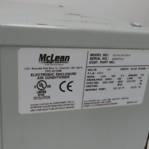 McLean M13-0116-G1014 Electronic Enclosure Air Conditioner 800/1000 BTU 115V 1Ph