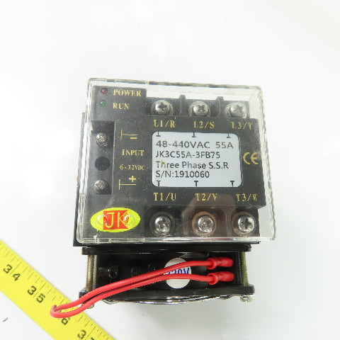 Jaki JK3C55A-3FB75 3Ph Solid State Relay 55A 48-440VAC 6-32VDC Input