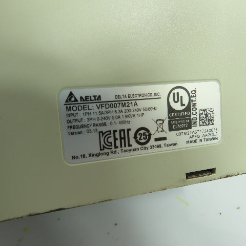 Delta VFD007M21A 0.75kW Variable Frequency Drive 230V 1Ph/3Ph Input