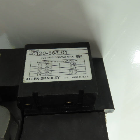 Allen-Bradley 40120-563-01 200A Disconnect Switch 3Ph 600VAC W/ (3) 150A Fuses