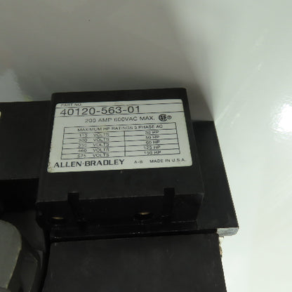 Allen-Bradley 40120-563-01 200A Disconnect Switch 3Ph 600VAC W/ (3) 150A Fuses