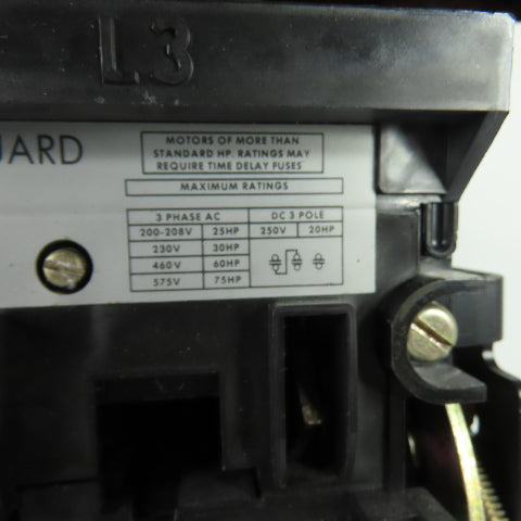 Allen-Bradley 1494V-DS100 100A 3-P Safety Disconnect Switch 600V W/(3)100A Fuses