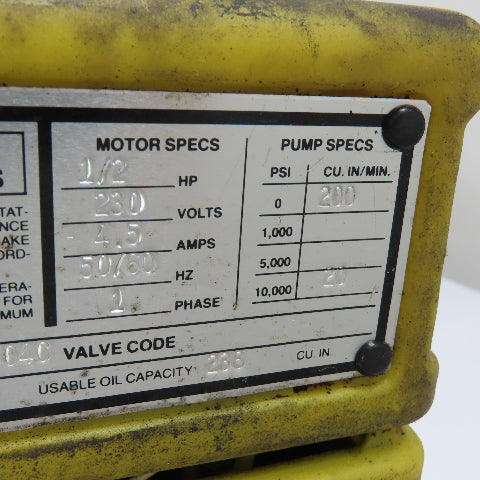 Enerpac PUJ1201B Electric Hydraulic Pump 230V 1Ph W/ RC308 30 Ton Cylinder Ram