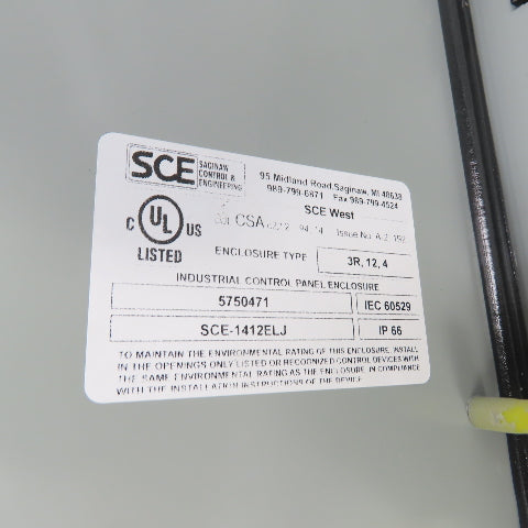 SCE-1412ELJ 14" x 12" x 6" Electrical Enclosure Hinged Door NEW