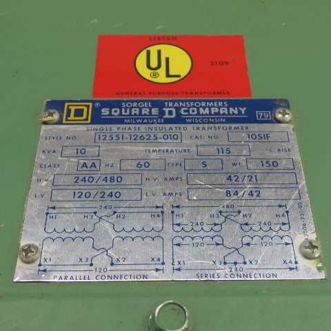 Square D 10SIF 12551-12625-010 1Ph Insulated Dry Type Transformer 10KVA