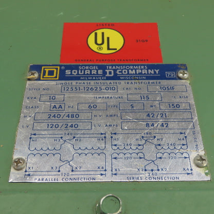 Square D 10SIF 12551-12625-010 1Ph Insulated Dry Type Transformer 10KVA