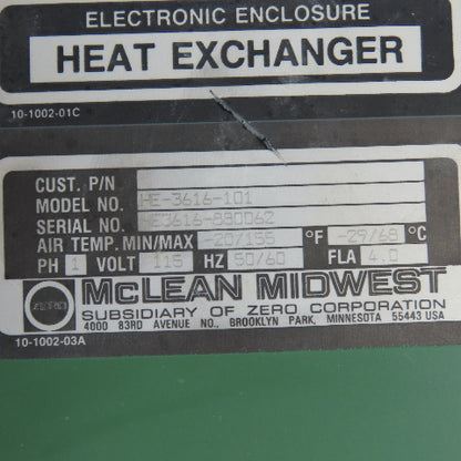 McLean Midwest HE-3616-101 Electronic Enclosure Heat Exchanger 115V 1Ph 50/60Hz