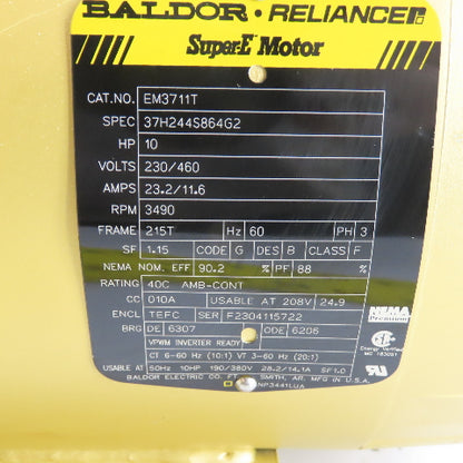 Baldor-Reliance EM3711T 10HP AC Electric Motor 230/460V 3Ph 215T 3490RPM