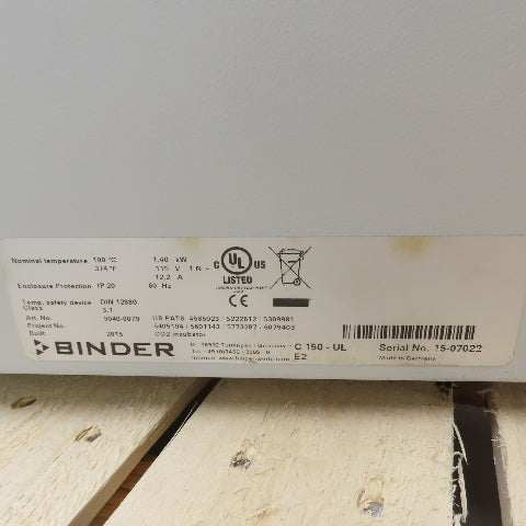 Binder C 150 - UL 9040-0079 Laboratory CO2 Incubator 115V 1Ph 16A