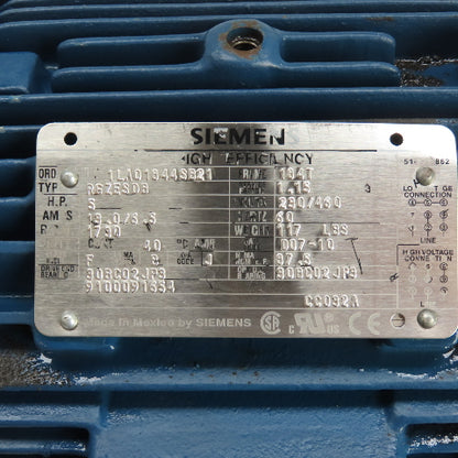Siemens 1LA01844SB21 5HP AC Electric Motor 230/460V 3Ph 184T Frame 1730RPM