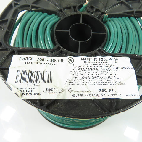 Carol 76812.R8.06 14 AWG 1 Cond Machine Tool Wire Green 600V MTW AWM Spool 500'