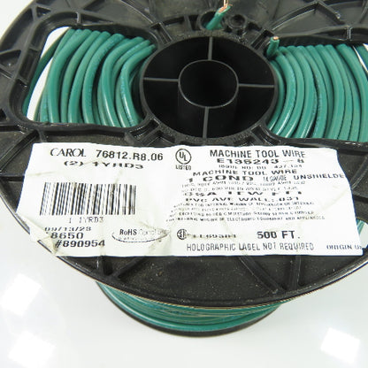 Carol 76812.R8.06 14 AWG 1 Cond Machine Tool Wire Green 600V MTW AWM Spool 500'