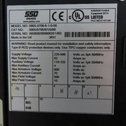 Eurotherm 955 L BR22 590 DRV DC Drive 34A 20HP 500/240VDC Out 590S-0700-6-1-0-00