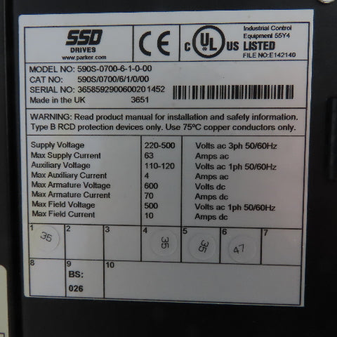 Eurotherm 955 L BR22 590 DRV DC Drive 34A 20HP 500/240VDC Out 590S-0700-6-1-0-00