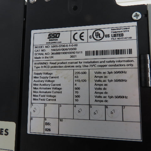 Eurotherm 955 L BR22 590 DRV DC Drive 34A 20HP 500/240VDC Out 590S-0700-6-1-0-00