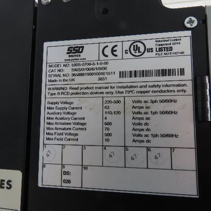 Eurotherm 955 L BR22 590 DRV DC Drive 34A 20HP 500/240VDC Out 590S-0700-6-1-0-00