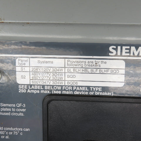 Siemens S1C18ML125CTS 125A Main Lug Circuit Breaker Panelboard 208Y/120V 3Ph 4W