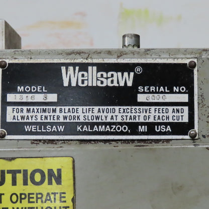 Wellsaw 1316S Swivel 13" x 16" Horizontal Band Saw 3Hp 208-230/480V 3Ph Tested