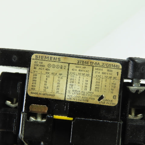 Siemens 3TB44 17-0A..Z/G51445 Motor Starter Contactor W/3UA54 00-1G Relay 4-6.3A