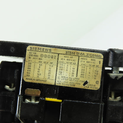 Siemens 3TB44 17-0A..Z/G51445 Motor Starter Contactor W/3UA54 00-1G Relay 4-6.3A