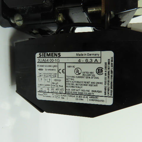 Siemens 3TB44 17-0A..Z/G51445 Motor Starter Contactor W/3UA54 00-1G Relay 4-6.3A