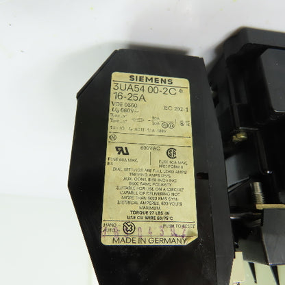 Siemens 3TB44 17-0A..Z/G51445 Motor Starter Contactor W/3UA54 00-2C Relay 16-25A