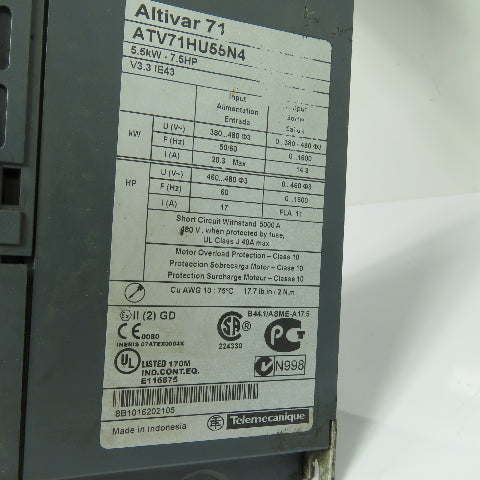 Schneider Electric ATV71HU55N4 Altivar 71 VFD Drive 7.5HP/5.5kW 480V 3Ph