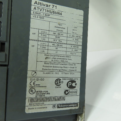 Schneider Electric ATV71HU55N4 Altivar 71 VFD Drive 7.5HP/5.5kW 480V 3Ph