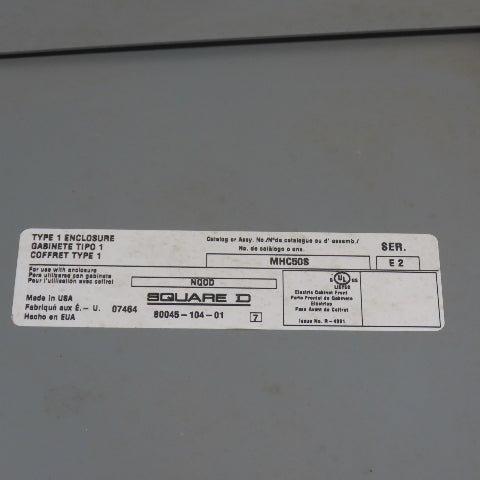 Square D MHC50S NQOD Type 1 Enclosure Electric Cabinet Front Panel Door ONLY