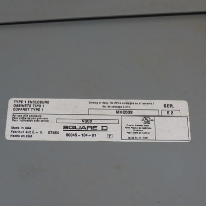 Square D MHC50S NQOD Type 1 Enclosure Electric Cabinet Front Panel Door ONLY