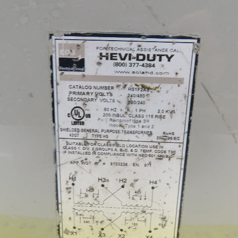 Hevi-Duty HS1F2AS 240/480V Pri 120/240V Sec Transformer 2.0kVA 60Hz 1Ph