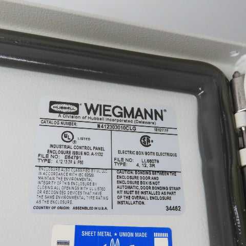 Hubbell Wiegmann N412303010CLG 30" x 30" x 10" Electrical Enclosure Wall Mout