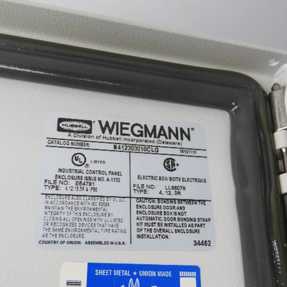 Hubbell Wiegmann N412303010CLG 30" x 30" x 10" Electrical Enclosure Wall Mout