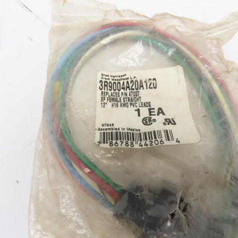 Brad Harrison 3R9004A20A120 9P Female Straight Connector 12" #16 AWG