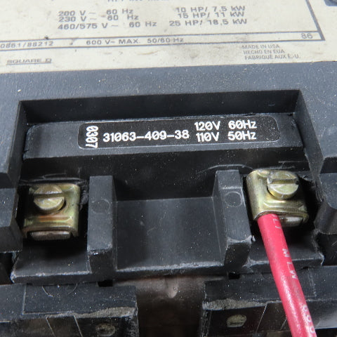 Square D 8536SDO1S NEMA Size 2 Magnetic Motor Starter 120V Coil 3-Pole 600V