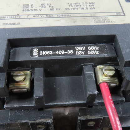 Square D 8536SDO1S NEMA Size 2 Magnetic Motor Starter 120V Coil 3-Pole 600V