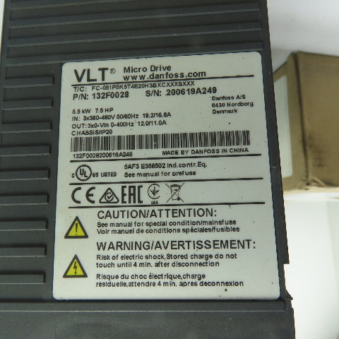 Danfoss 132F0028 FC-051P5K5T4E20H3BXCXXXSXXX VLT Micro Drive VFD 5.5kW 7.5HP
