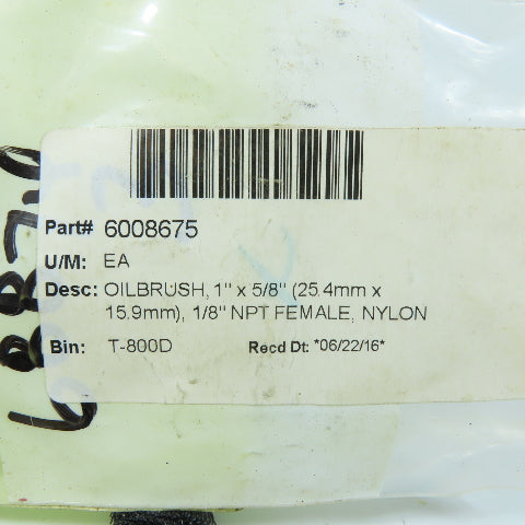 Lubricating Oil Brush Lot 1" x 5/8" Nylon 1/8" NPT Female Lot Of 3