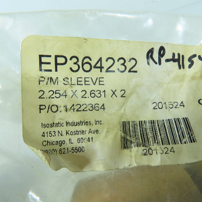 Isostatic Inc. 2.254 ID x 2.631 OD Bronze Wear Bushing Bearing Sleeve 2" Long