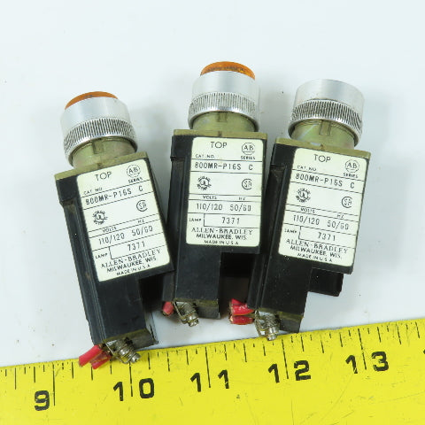 Allen Bradley 800MR-P16S 110V Amber Pilot Light Lot Of 3